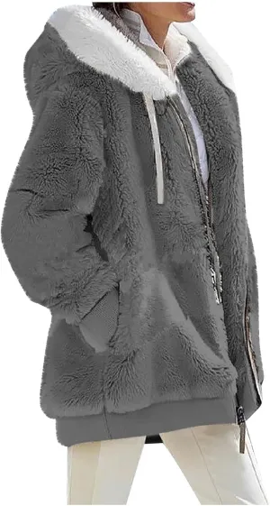 Fall Outfits for Women Zipper Color Block Outerwear Long Sleeve Fleece Plush Stitching Coats Warm Hooded Jacket