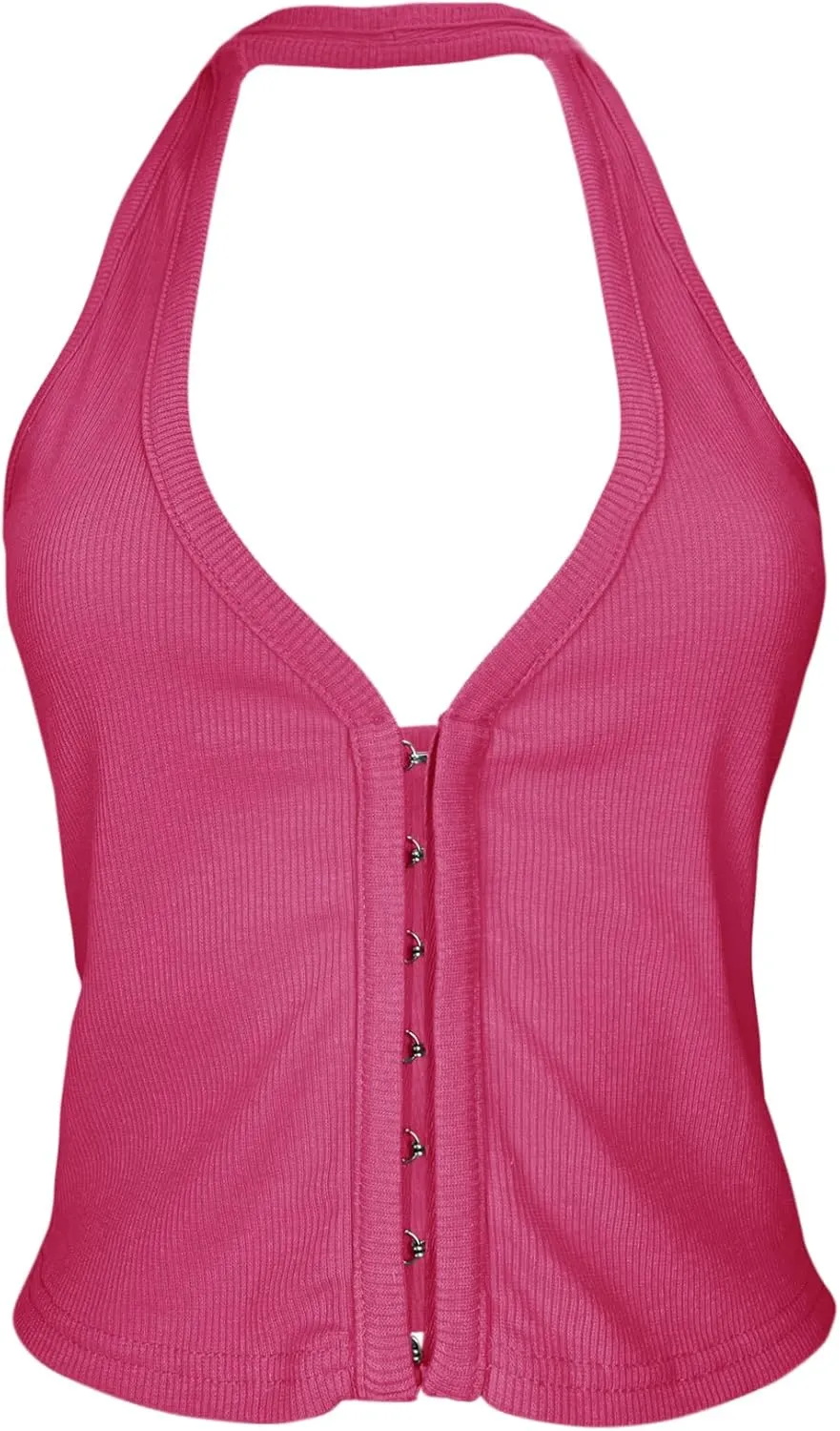 Fallorchid Womens Sleeveless Tank Tops Sexy Y2k Halter V Neck Ribbed Kint Crop Top
