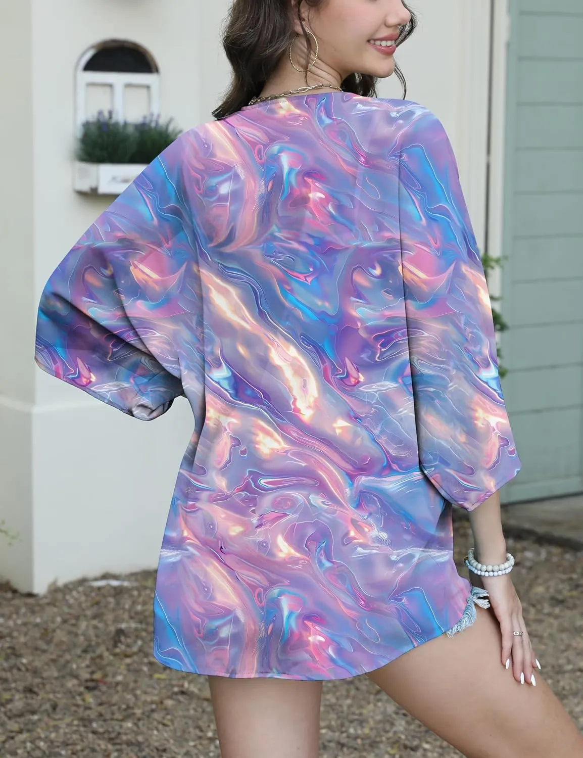 FaroDor Women Summer Chiffon Kimono Cardigan Open Front Tops Loose Beach Wear Cover Up