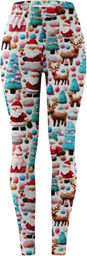 Fashion Xmas Graphic Print Leggings Fleece Lined Leggings for Women Thermal Pants High Waist Stretchy Warm