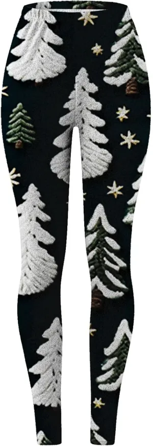 Fashion Xmas Graphic Print Leggings Fleece Lined Leggings for Women Thermal Pants High Waist Stretchy Warm