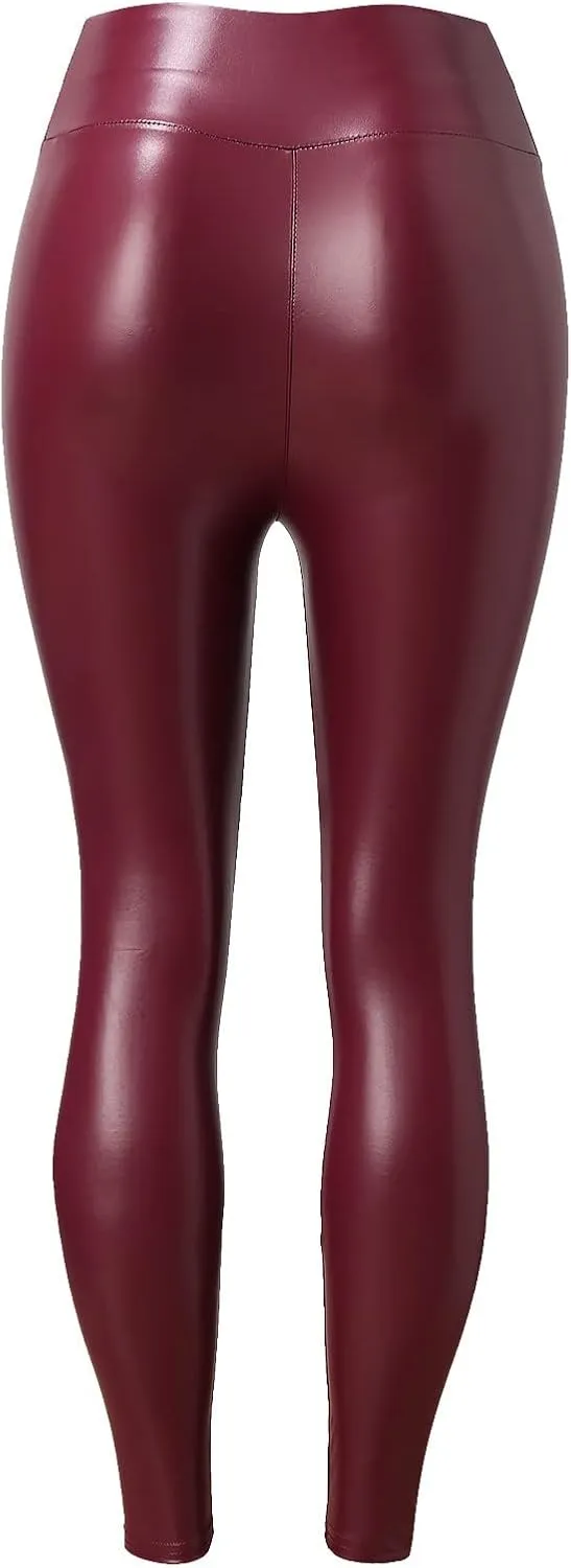Faux Leather Fleece Lined Leggings for Women Plus Size, Faux Leather Pants Women Warm High Waist Trousers Workout Leggings