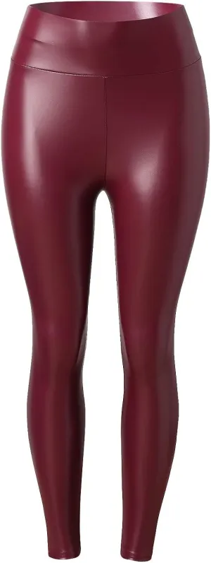 Faux Leather Fleece Lined Leggings for Women Plus Size, Faux Leather Pants Women Warm High Waist Trousers Workout Leggings