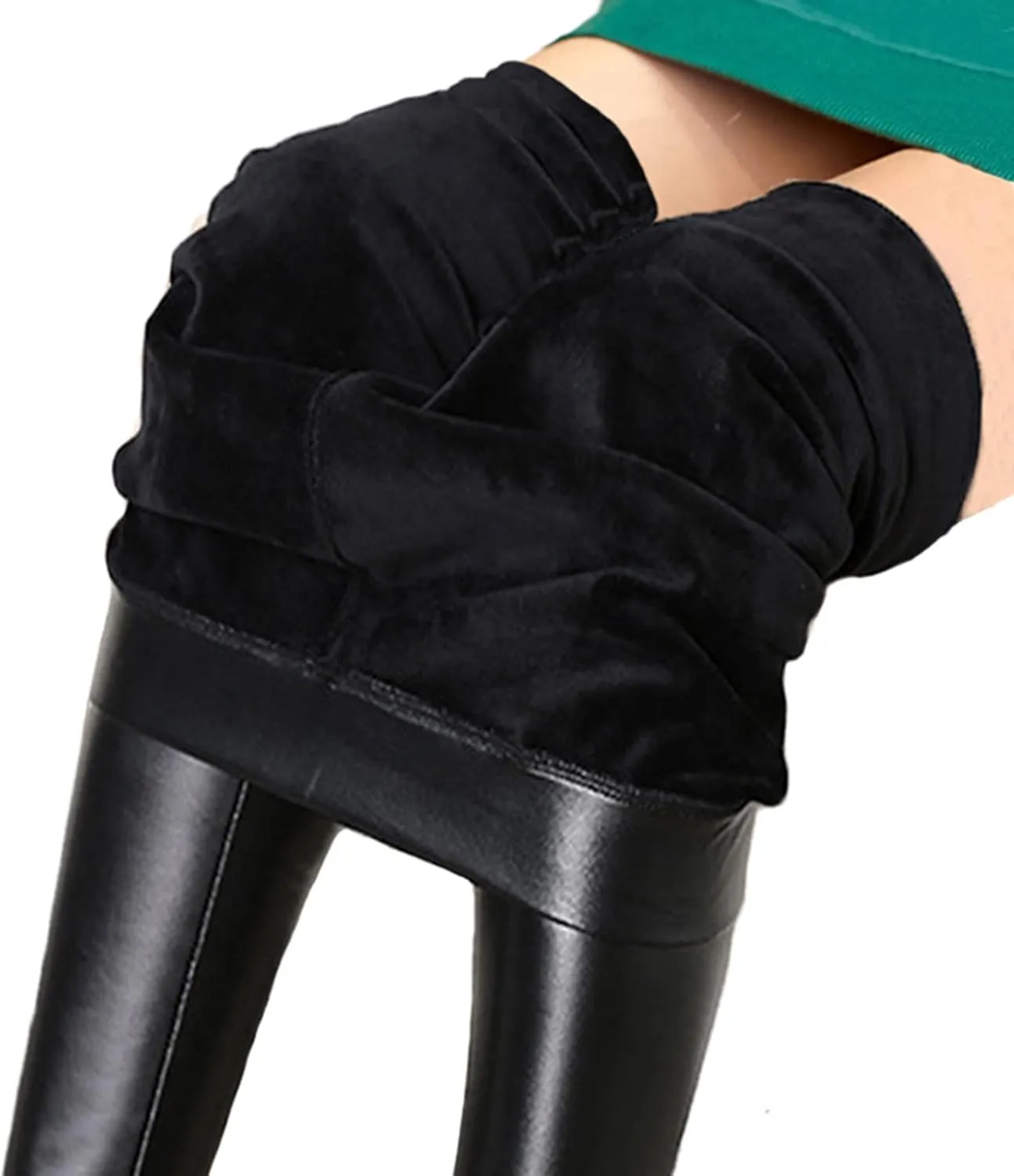Faux Leather Fleece Lined Leggings for Women Plus Size, Faux Leather Pants Women Warm High Waist Trousers Workout Leggings
