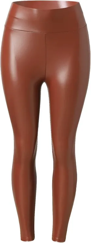 Faux Leather Fleece Lined Leggings for Women Plus Size, Faux Leather Pants Women Warm High Waist Trousers Workout Leggings