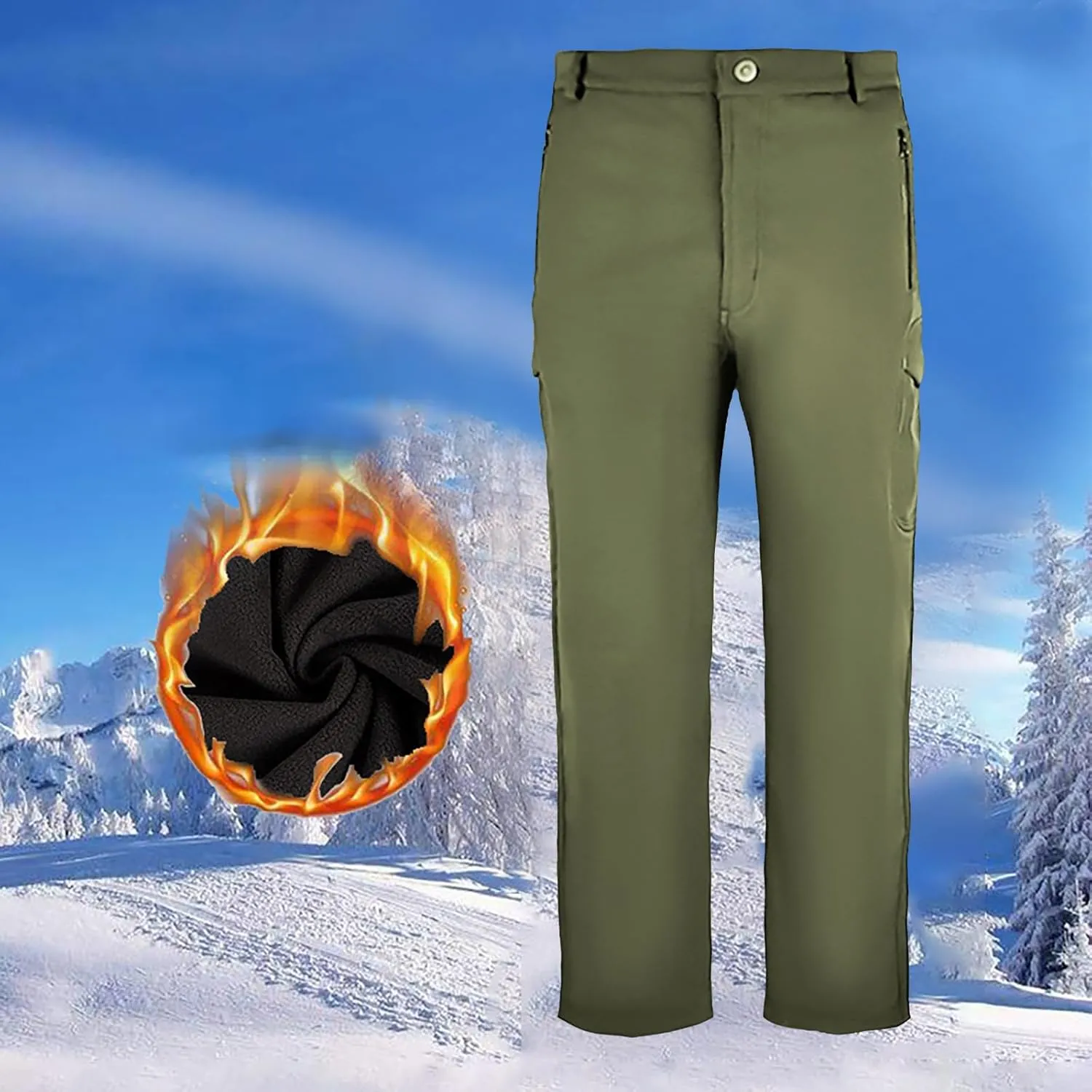 Fleece Men Camo Pants Straight Leg Tactical Pant Outdoor Cargo Pants Winter Windbreaker Pants Waterproof Hiking Pant