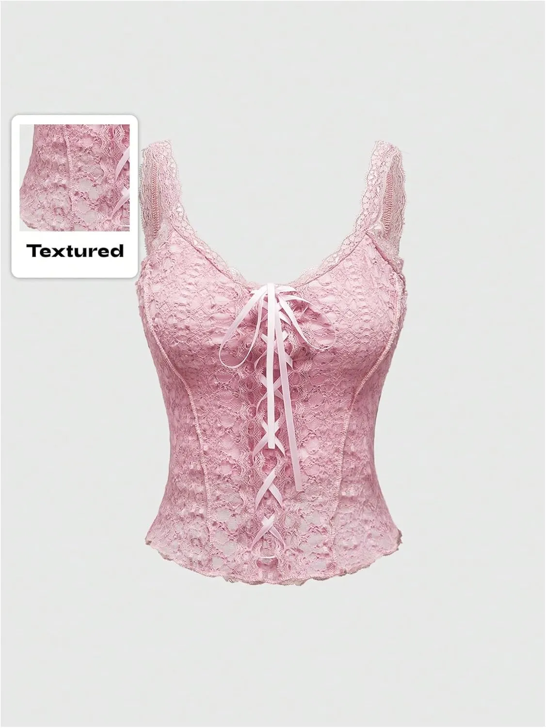 Floerns Women's Lace Up Slim Fit Lace Camisole Lettuce Trim Coquette Aesthetic Cami Tops