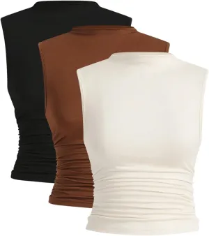 Floerns Women's Plus Size 3 Piece Cheetah Tank Top Sleeveless Ruched Going Out Tops