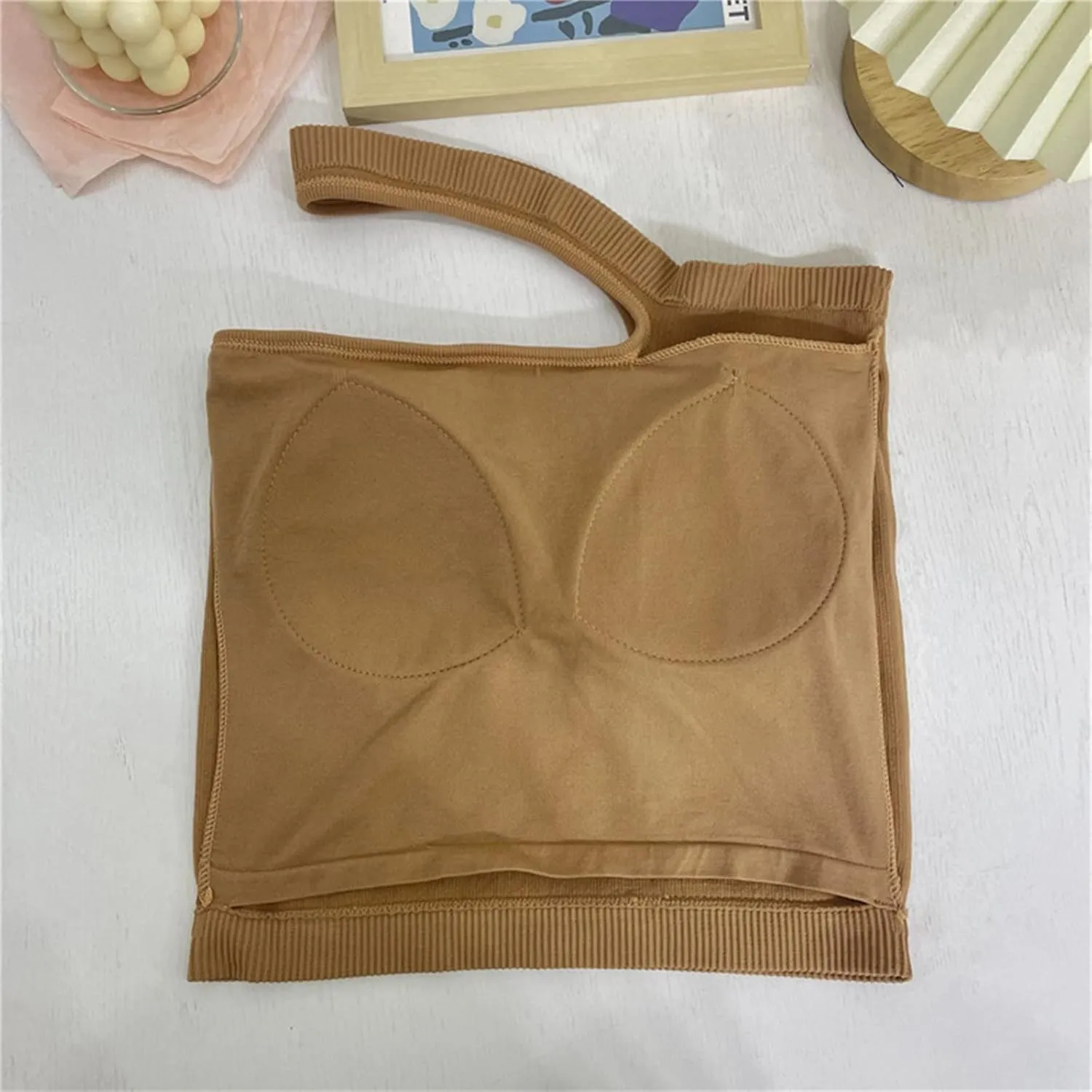 French Small Camisole Female Outer wear with Chest pad Beautiful Back Suit Hanging Neck Sloping Shoulder Crop Tank Top
