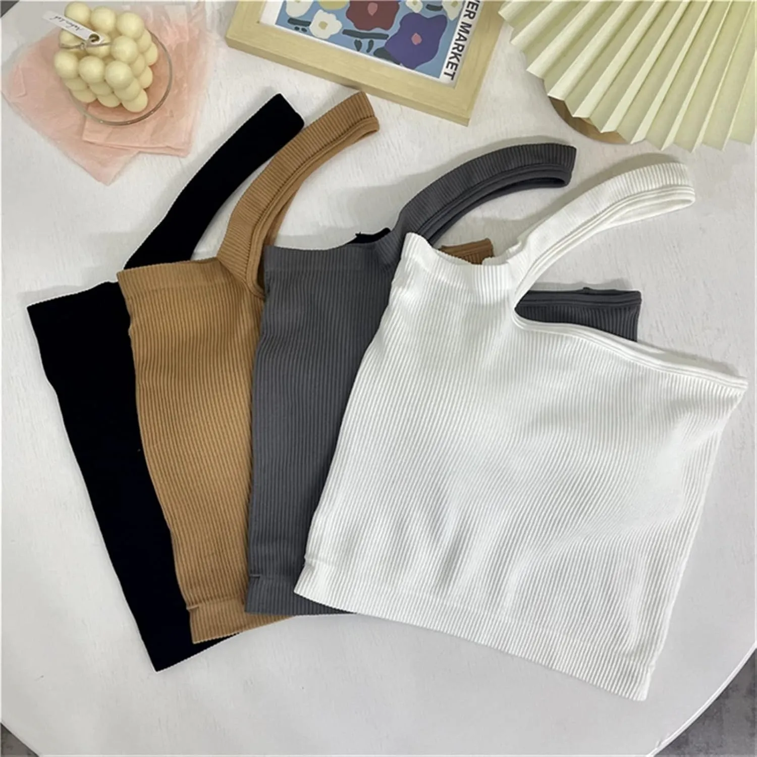 French Small Camisole Female Outer wear with Chest pad Beautiful Back Suit Hanging Neck Sloping Shoulder Crop Tank Top