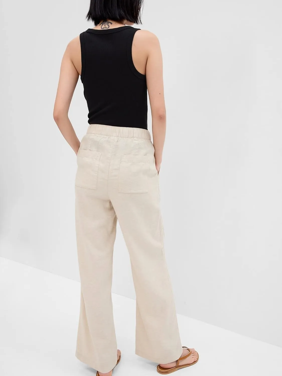 GAP Women's Wide Leg Linen Pull on Pant