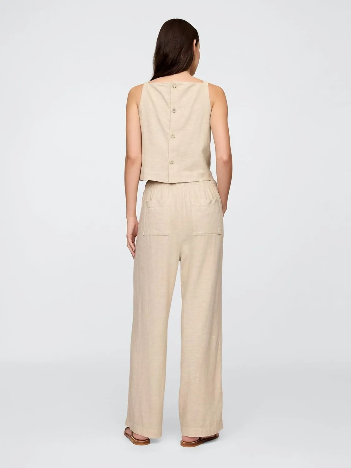 GAP Women's Wide Leg Linen Pull on Pant
