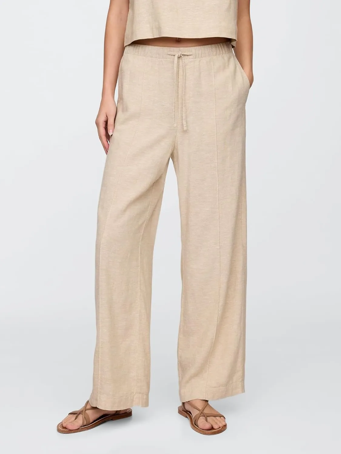 GAP Women's Wide Leg Linen Pull on Pant