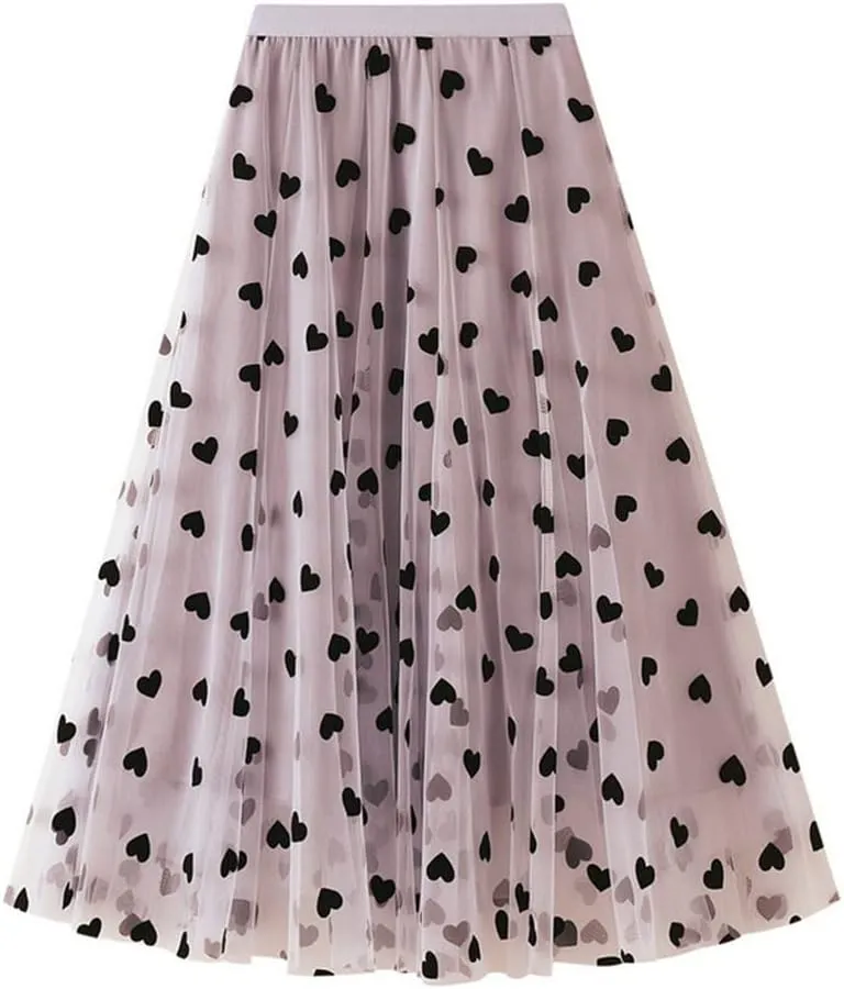 Geometric Print Skirt Women Purple Black Blue Long Midi Length Tulle Pleated Skirt
