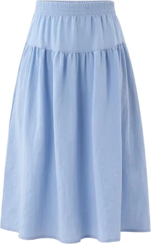 Girls Casual Elastic High Waist Maxi Skirt A-Line Long Swing Linen Skirt with Pockets for 4-13 Years