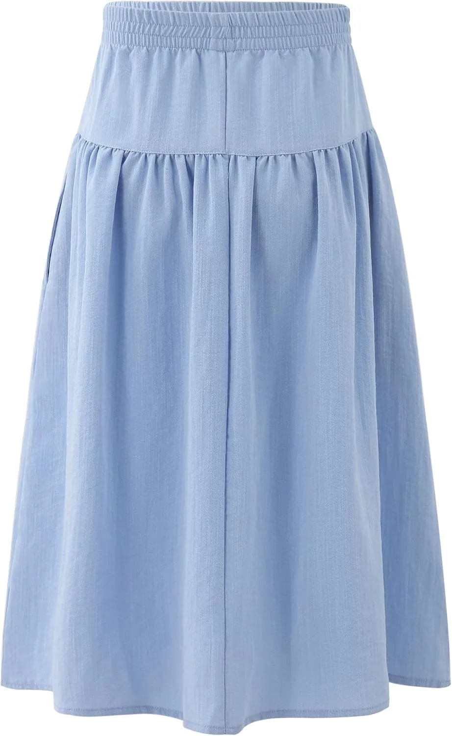 Girls Casual Elastic High Waist Maxi Skirt A-Line Long Swing Linen Skirt with Pockets for 4-13 Years