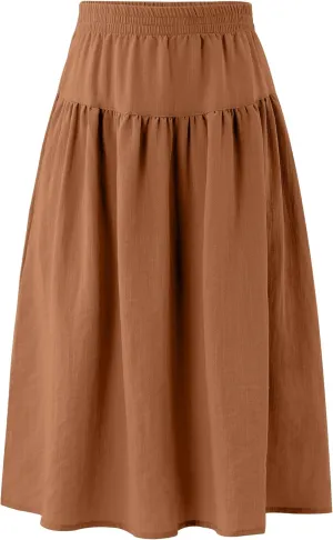 Girls Casual Elastic High Waist Maxi Skirt A-Line Long Swing Linen Skirt with Pockets for 4-13 Years