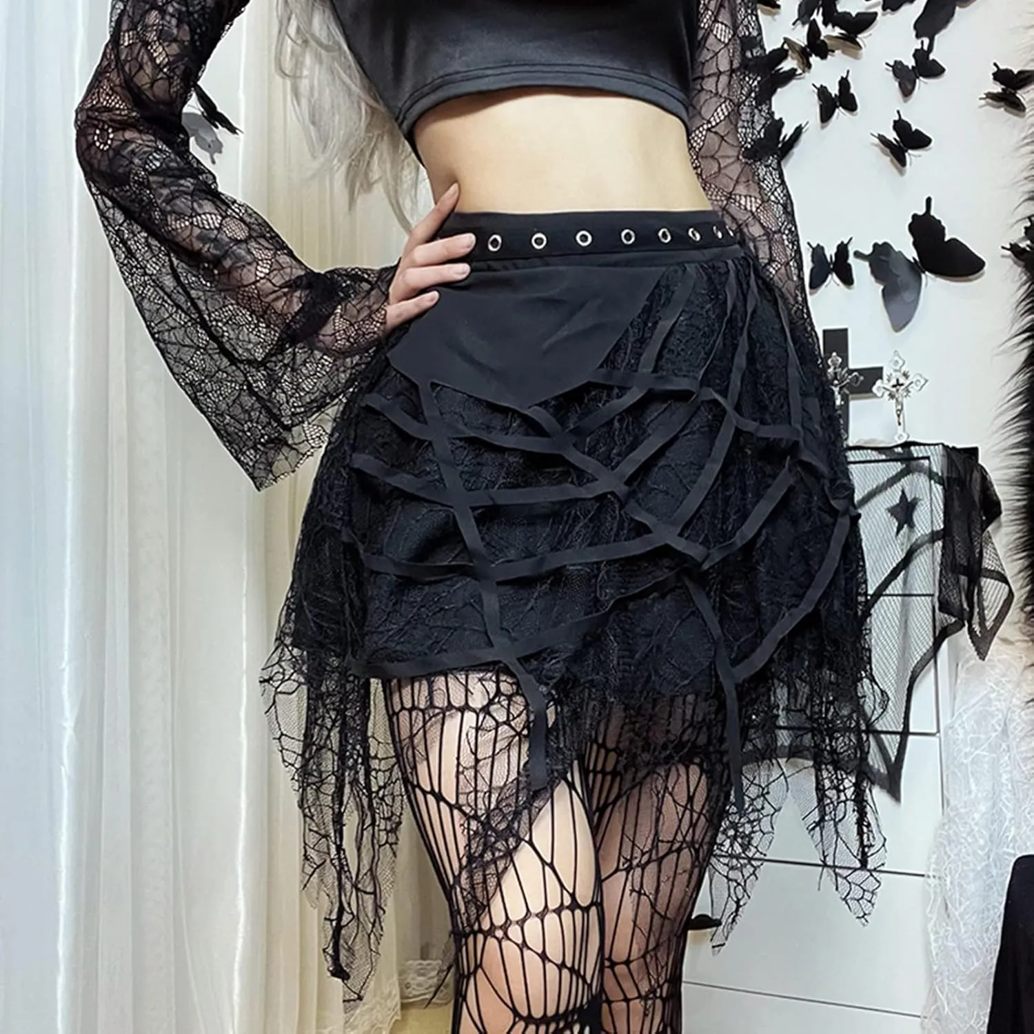 Goth Plaid Skirts for Women High Waist A-line Mini Pleated Skirt Harajuku Gothic Skirt Victorian Steampunk Skirt