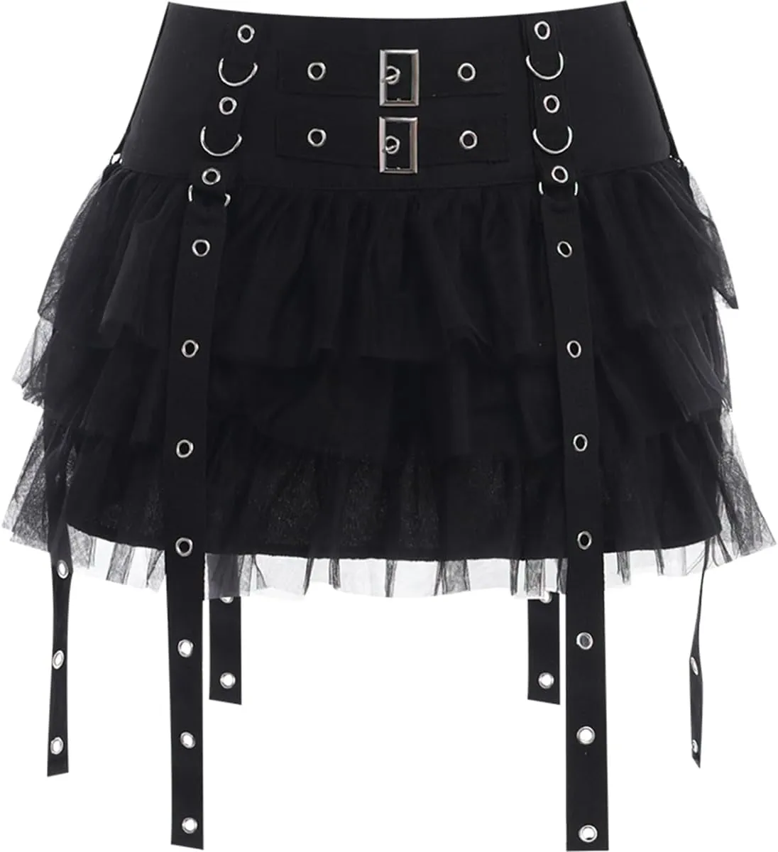 Gothic Skirt for Women Trendy High Waisted Tulle Skirts Grunge Punk Mini Skater Skirt