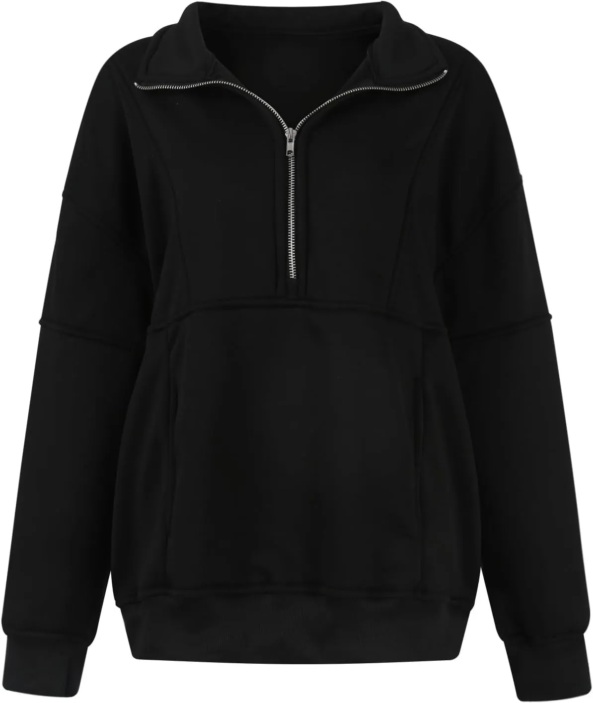 Half Zip Pullover Women Casual Oversized Sweatshirt with Pocket Loose Fit Long Sleeve Workout Tops Fall Outfits 2024