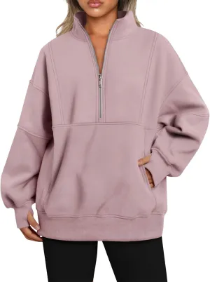 Half Zip Pullover Women Casual Oversized Sweatshirt with Pocket Loose Fit Long Sleeve Workout Tops Fall Outfits 2024