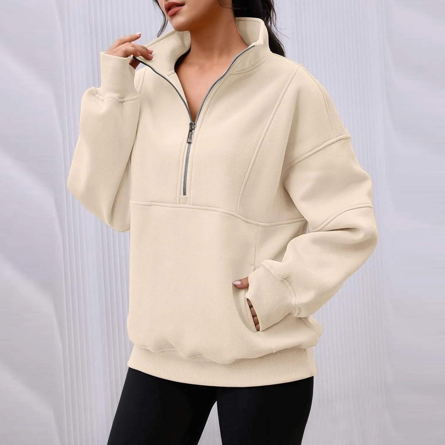 Half Zip Pullover Women Casual Oversized Sweatshirt with Pocket Loose Fit Long Sleeve Workout Tops Fall Outfits 2024