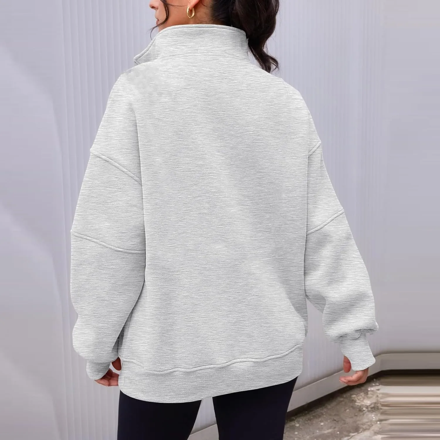 Half Zip Pullover Women Casual Oversized Sweatshirt with Pocket Loose Fit Long Sleeve Workout Tops Fall Outfits 2024
