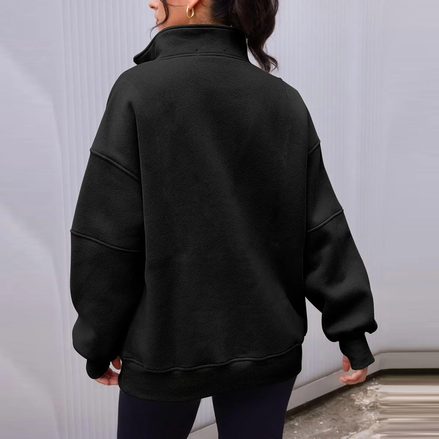 Half Zip Pullover Women Casual Oversized Sweatshirt with Pocket Loose Fit Long Sleeve Workout Tops Fall Outfits 2024