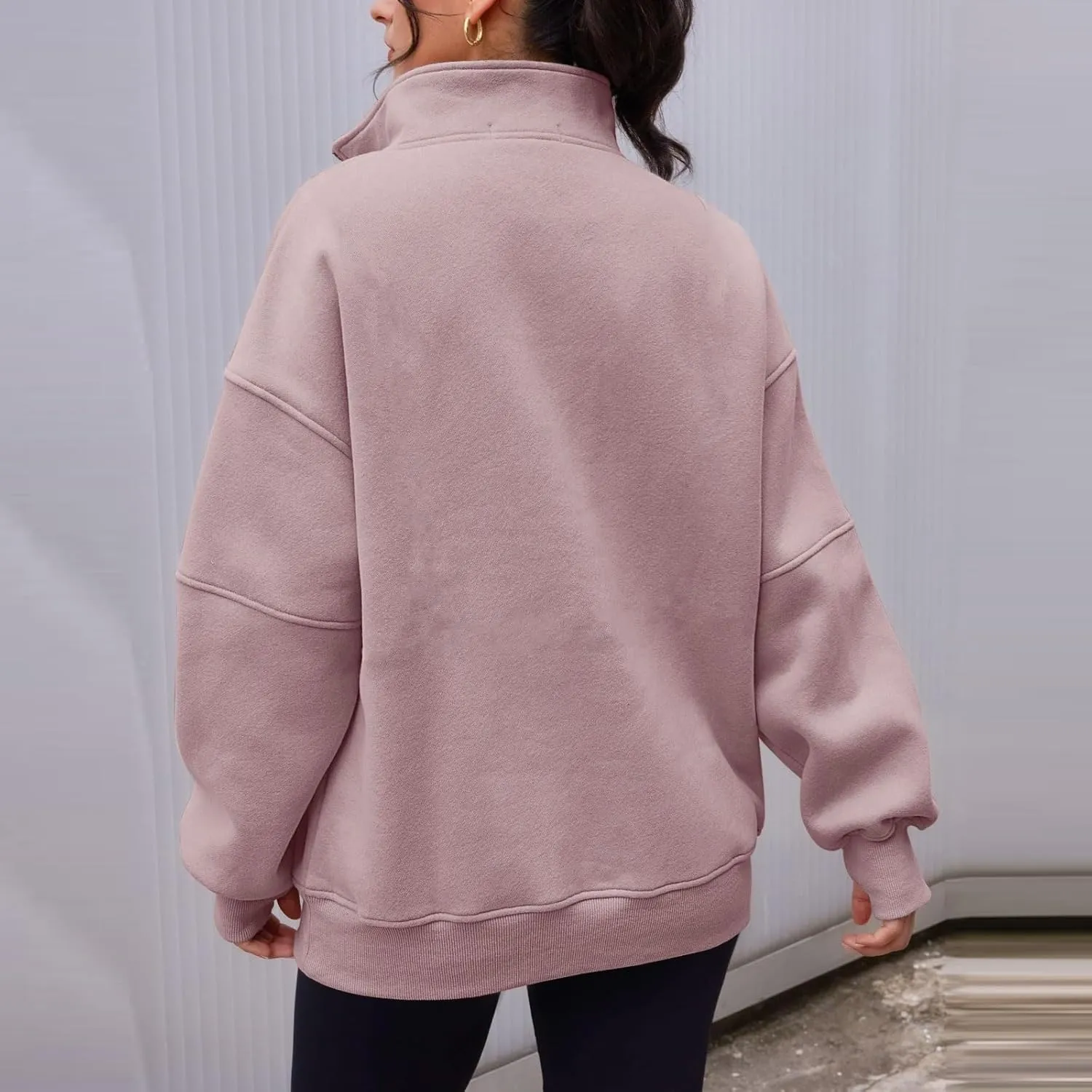 Half Zip Pullover Women Casual Oversized Sweatshirt with Pocket Loose Fit Long Sleeve Workout Tops Fall Outfits 2024
