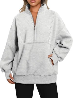 Half Zip Pullover Women Casual Oversized Sweatshirt with Pocket Loose Fit Long Sleeve Workout Tops Fall Outfits 2024