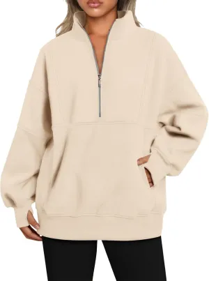 Half Zip Pullover Women Casual Oversized Sweatshirt with Pocket Loose Fit Long Sleeve Workout Tops Fall Outfits 2024