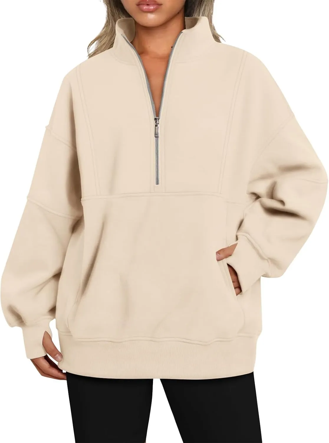 Half Zip Pullover Women Casual Oversized Sweatshirt with Pocket Loose Fit Long Sleeve Workout Tops Fall Outfits 2024