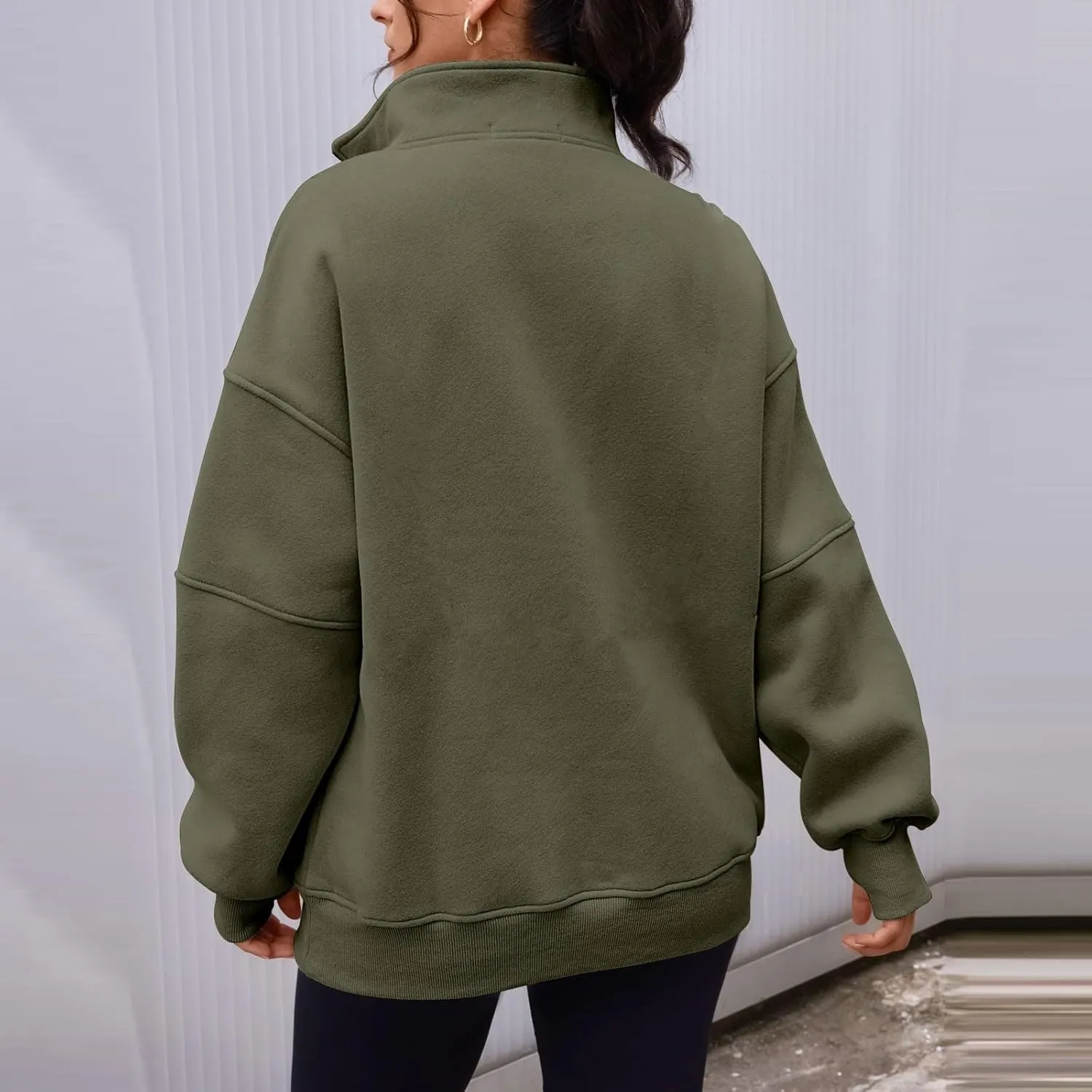 Half Zip Pullover Women Casual Oversized Sweatshirt with Pocket Loose Fit Long Sleeve Workout Tops Fall Outfits 2024