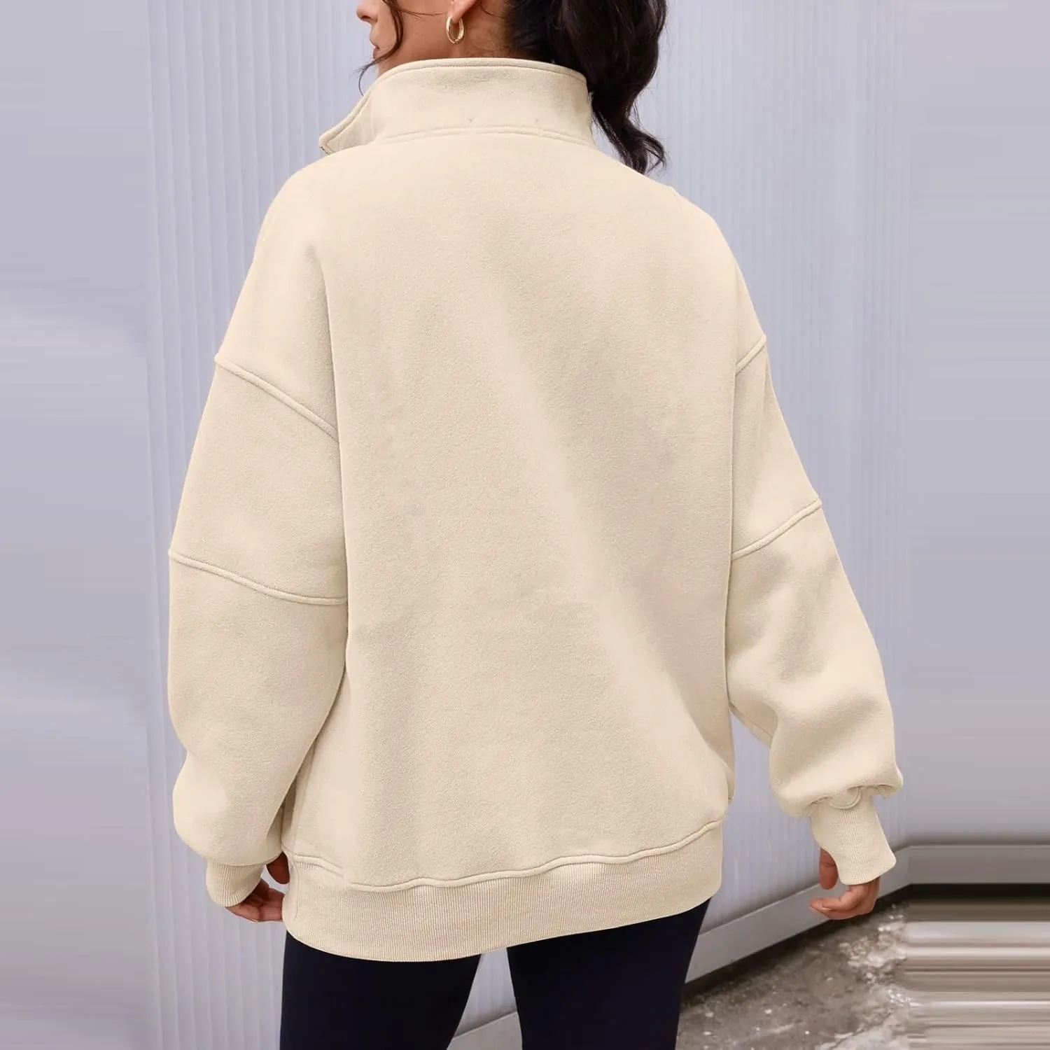Half Zip Pullover Women Casual Oversized Sweatshirt with Pocket Loose Fit Long Sleeve Workout Tops Fall Outfits 2024