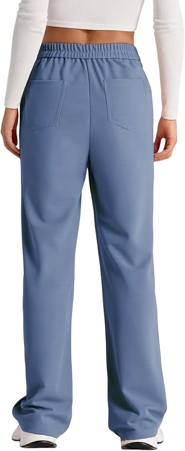 High Waist Work Pants for Women Business Work Casual Trousers Straight Leg Button Down Pants with Pockets Office Dress