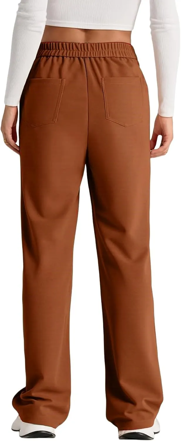 High Waist Work Pants for Women Business Work Casual Trousers Straight Leg Button Down Pants with Pockets Office Dress