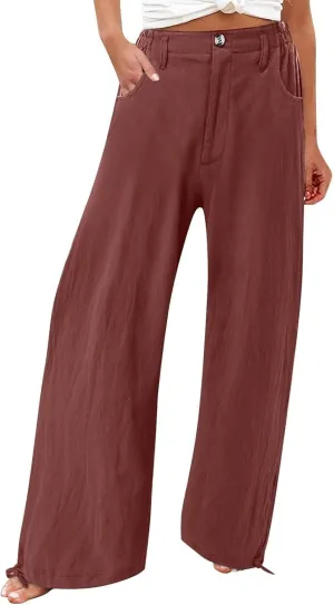 High Waisted Wide Leg Pants for Women 2024 Trendy Boho Flowy Palazzo Pant Summer Casual Lounge Trousers with Pockets