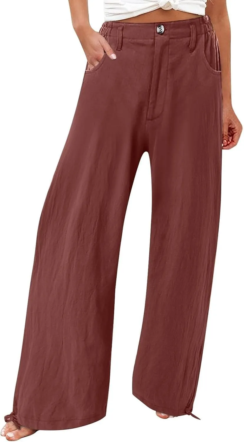 High Waisted Wide Leg Pants for Women 2024 Trendy Boho Flowy Palazzo Pant Summer Casual Lounge Trousers with Pockets