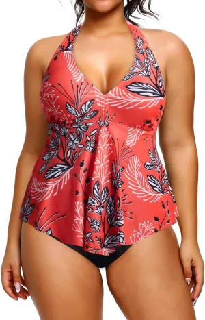 Holipick Plus Size Two Piece Swimsuits High Waisted Bathing Suits for Women Halter Tankini Top with Bottoms