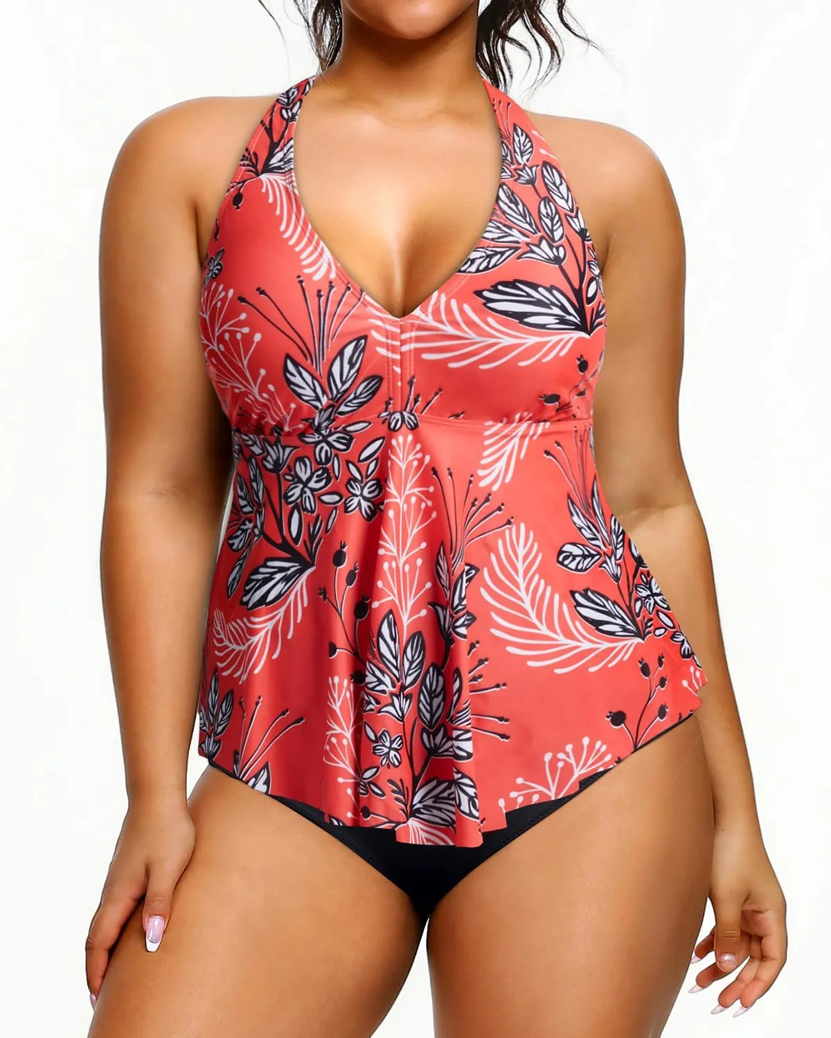 Holipick Plus Size Two Piece Swimsuits High Waisted Bathing Suits for Women Halter Tankini Top with Bottoms