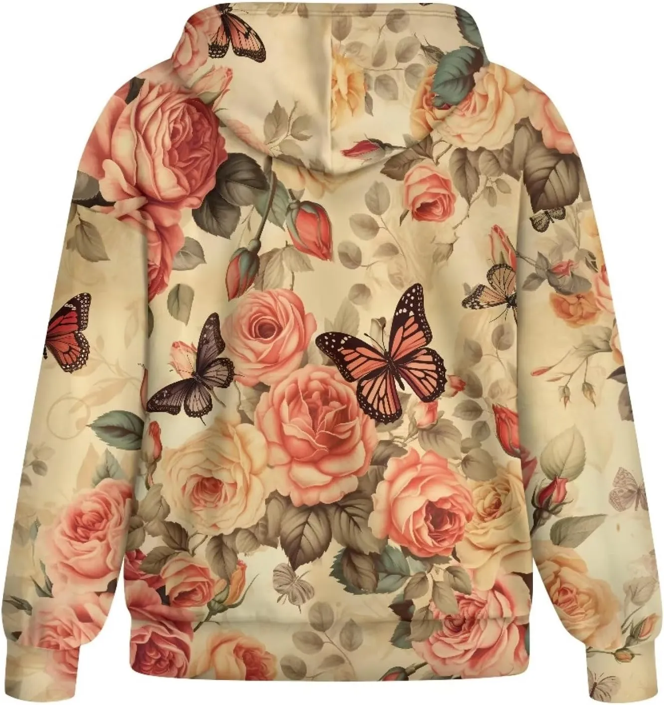 Horeset Flower Women Sweatshirt Hoodie Loose Fitting Pullover Tops Hoody Jacket with Full-Zip