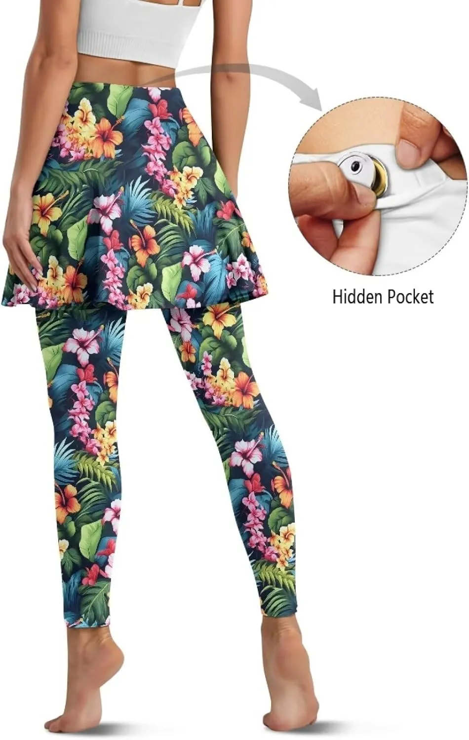 Irisjudy Women Yoga Pants Leggings with Skirt Sunflower Music Note Tennis Golf Skirted Legging Hawaii Style High Waist Tights