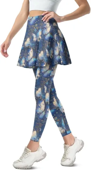Irisjudy Women Yoga Pants Leggings with Skirt Sunflower Music Note Tennis Golf Skirted Legging Hawaii Style High Waist Tights
