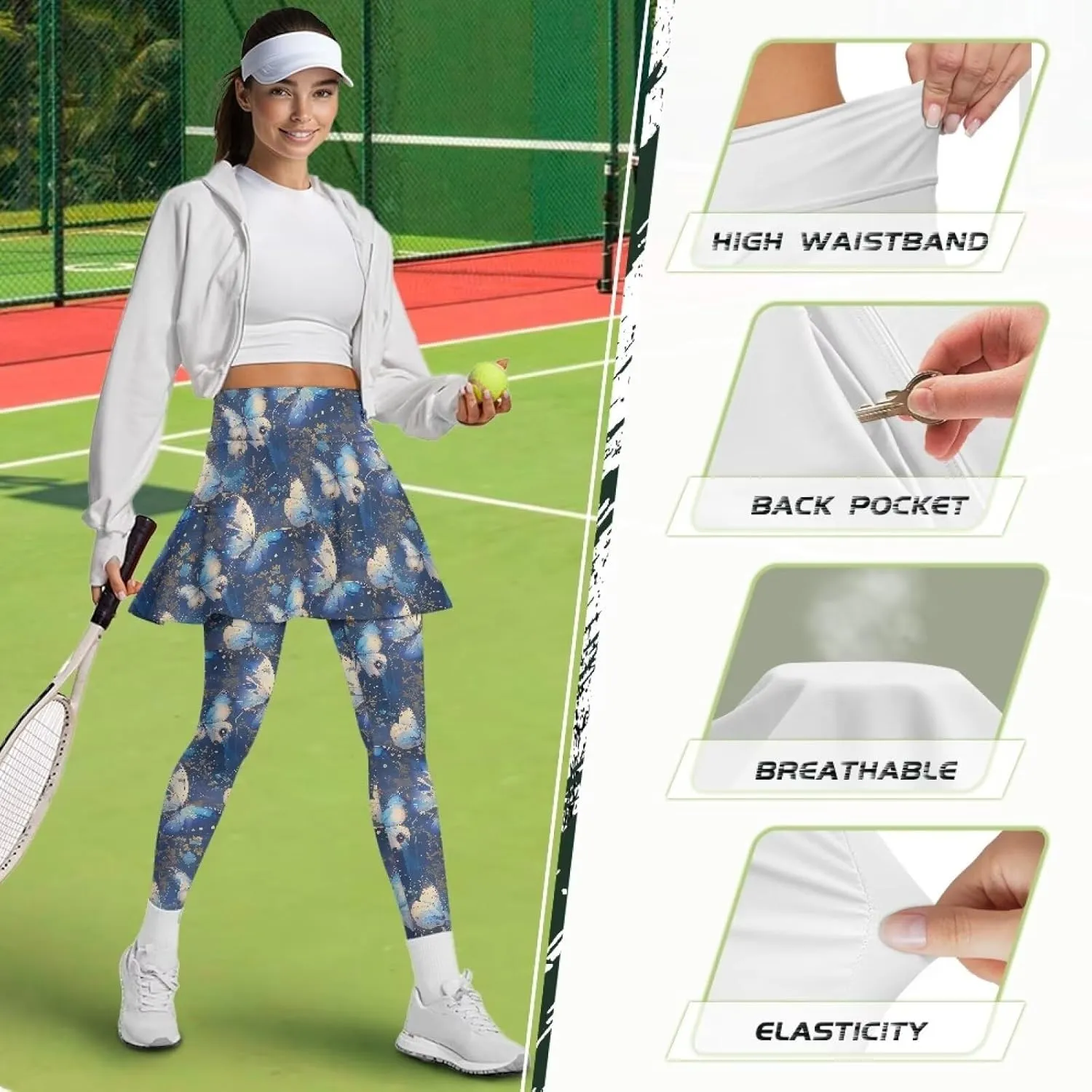 Irisjudy Women Yoga Pants Leggings with Skirt Sunflower Music Note Tennis Golf Skirted Legging Hawaii Style High Waist Tights