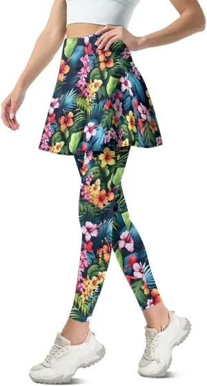 Irisjudy Women Yoga Pants Leggings with Skirt Sunflower Music Note Tennis Golf Skirted Legging Hawaii Style High Waist Tights