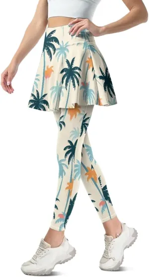 Irisjudy Women Yoga Pants Leggings with Skirt Sunflower Music Note Tennis Golf Skirted Legging Hawaii Style High Waist Tights