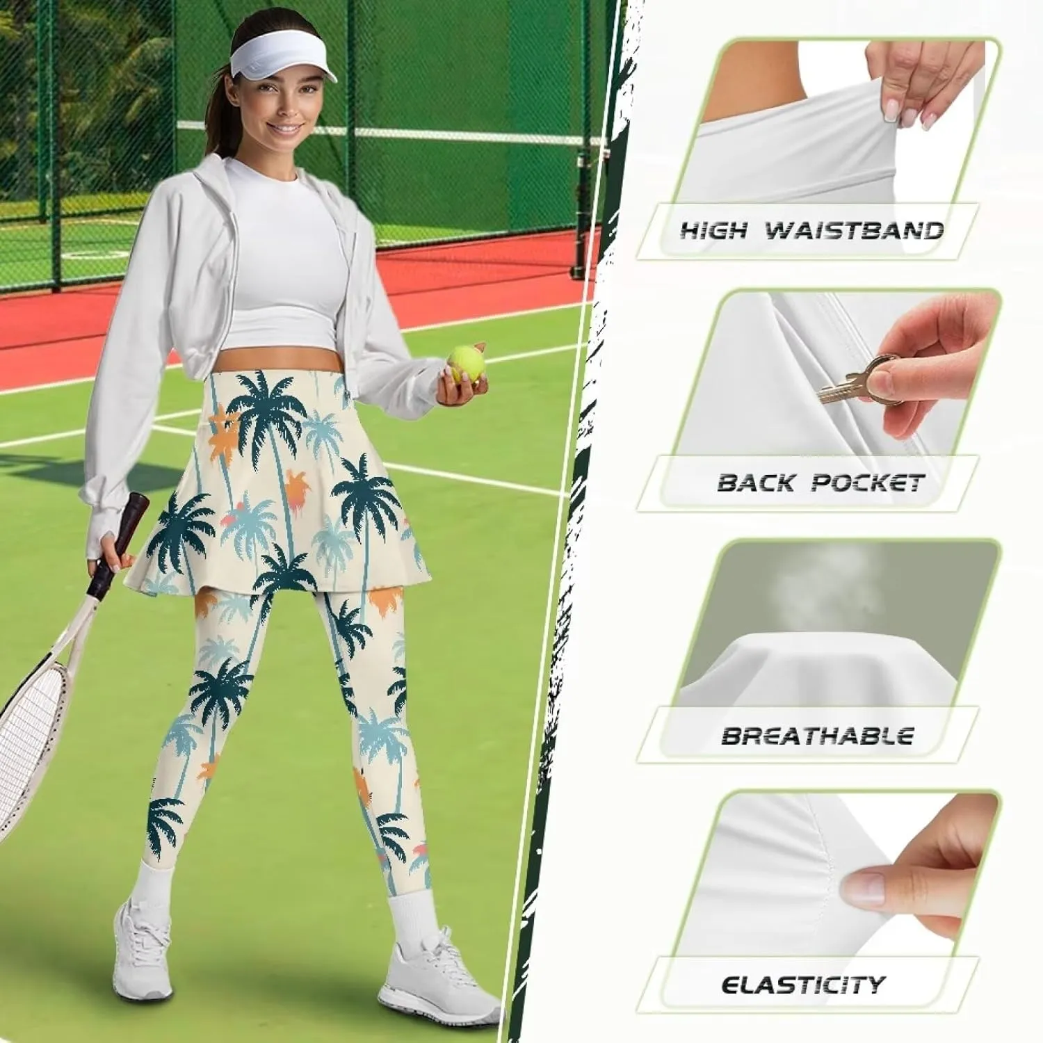Irisjudy Women Yoga Pants Leggings with Skirt Sunflower Music Note Tennis Golf Skirted Legging Hawaii Style High Waist Tights