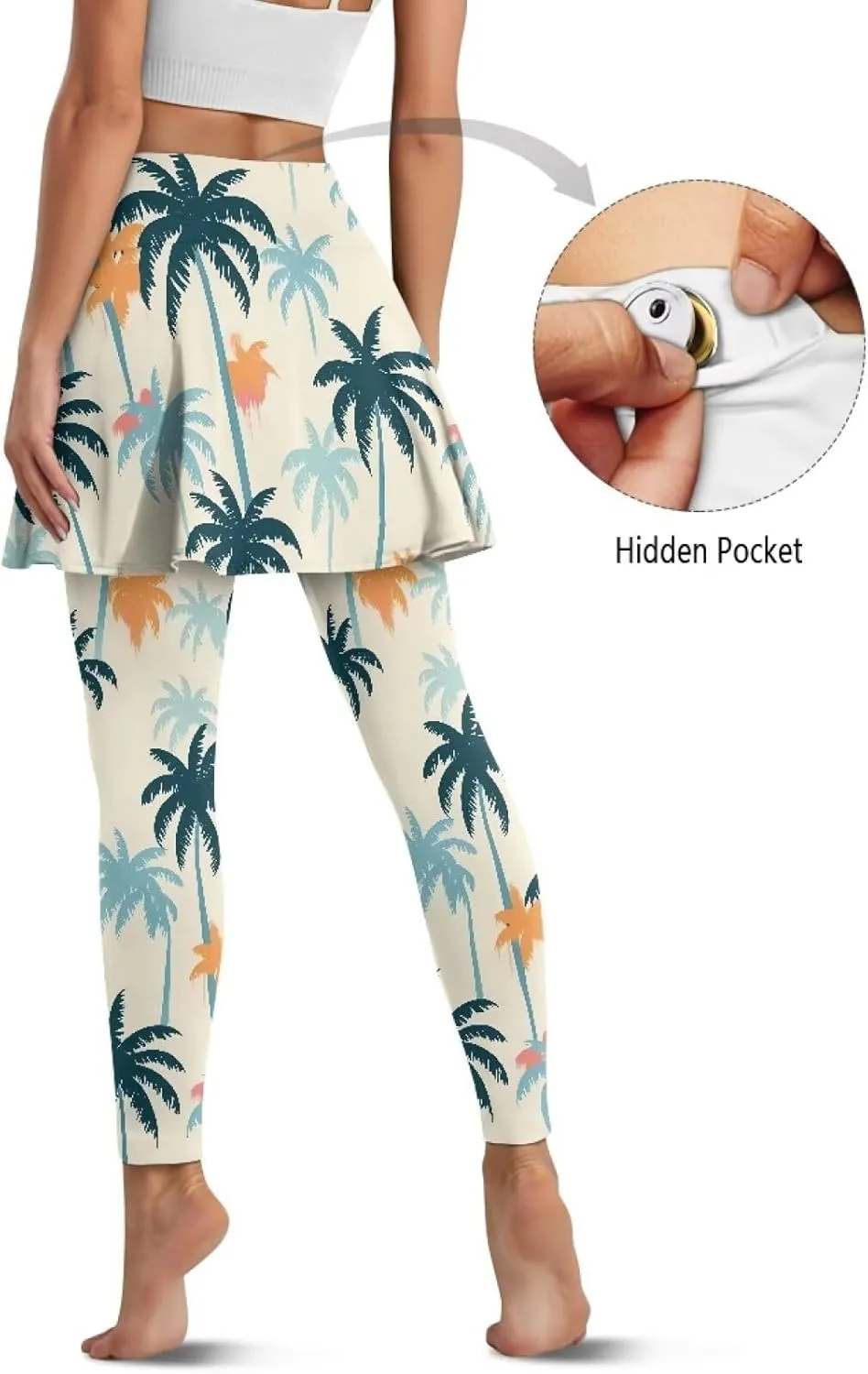 Irisjudy Women Yoga Pants Leggings with Skirt Sunflower Music Note Tennis Golf Skirted Legging Hawaii Style High Waist Tights