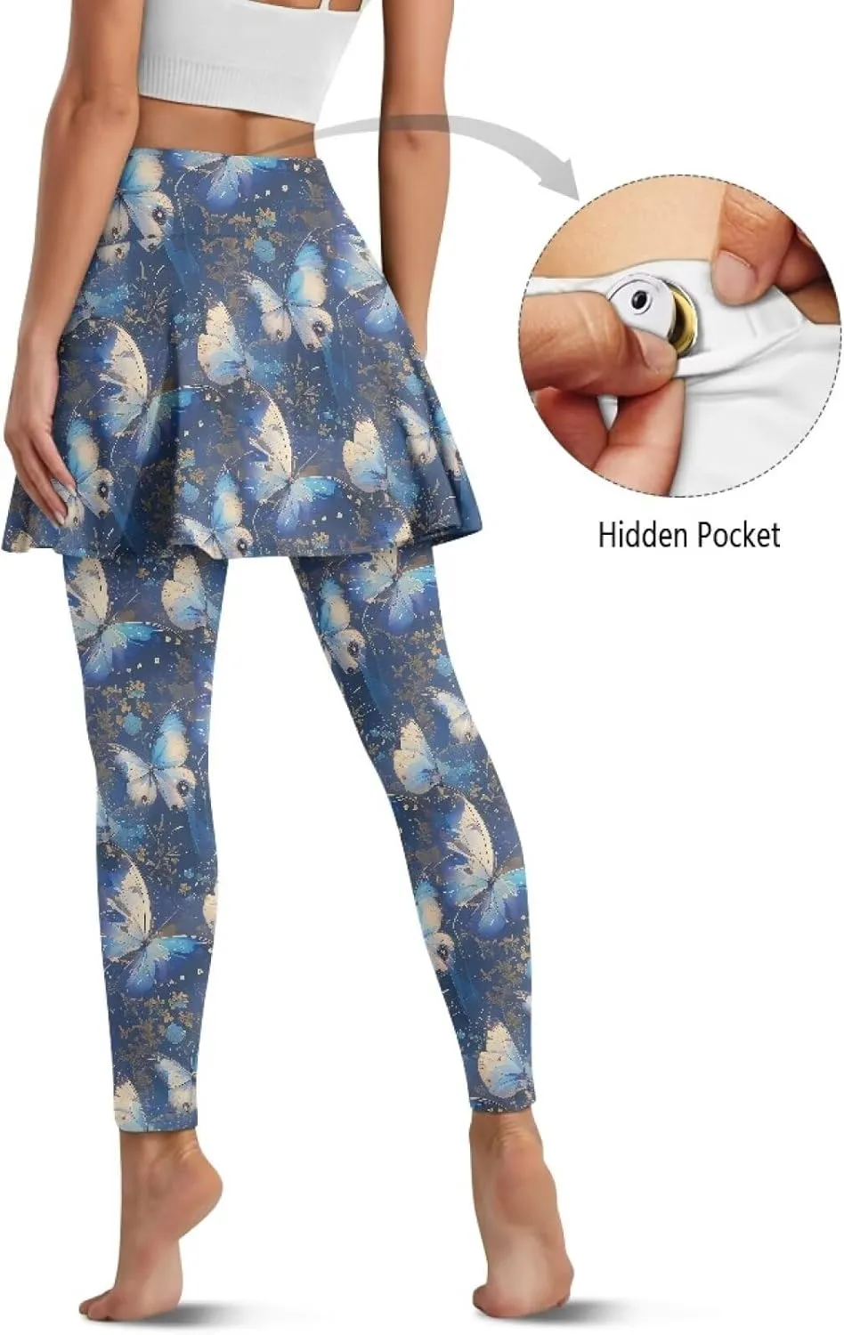 Irisjudy Women Yoga Pants Leggings with Skirt Sunflower Music Note Tennis Golf Skirted Legging Hawaii Style High Waist Tights