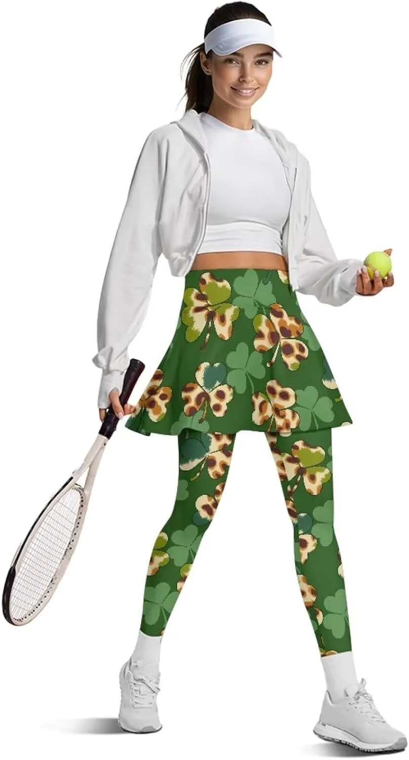 Irisjudy Yoga Legging with Skirts Women Forest Red Mushroom Tennis Pants Leggings Skirts Hawaii Sea Turtle Workout Leggings